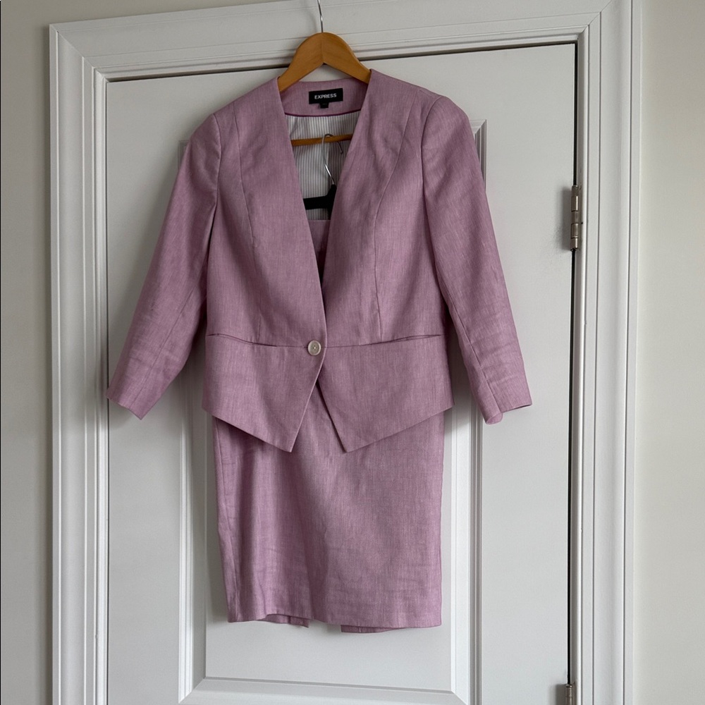 Express Lavender Pink Linen Blazer and Skirt Set